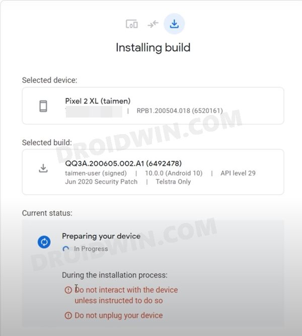 installation started android flash tool