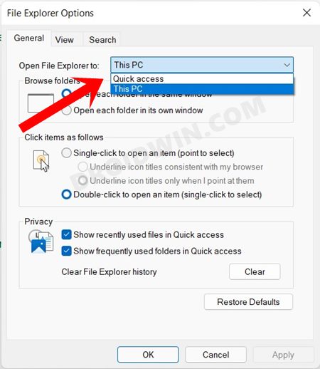 open file explorer to option windows 11