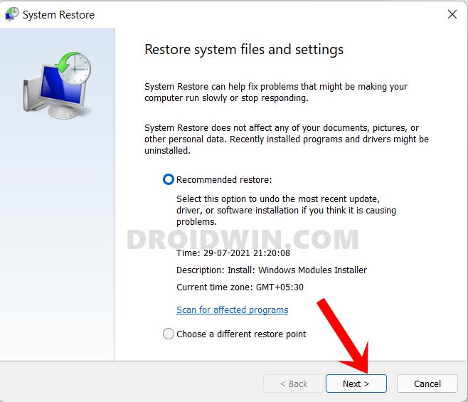 create and restore System Restore Point in Windows 11