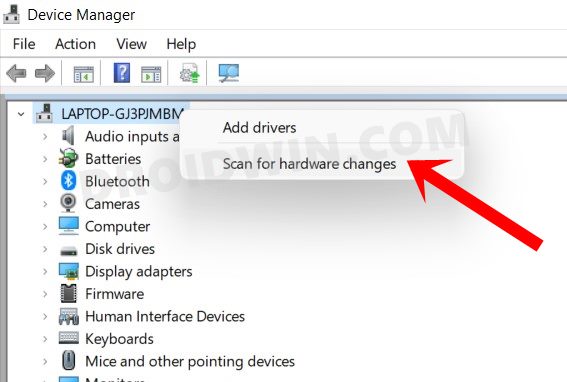 scan for hardware change windows 11