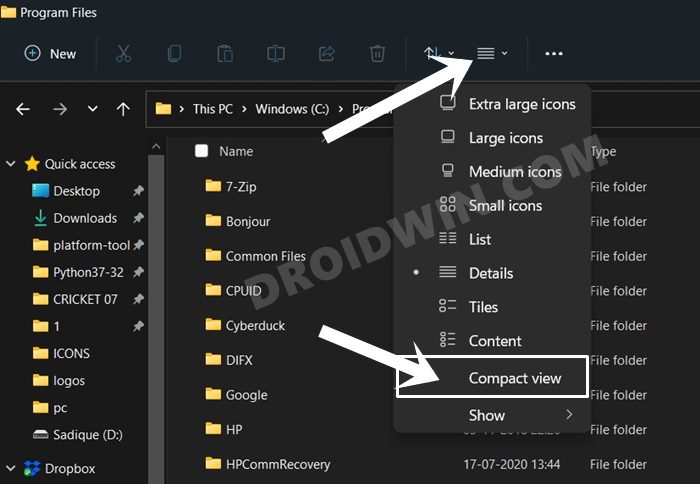 windows 11 compact view folders