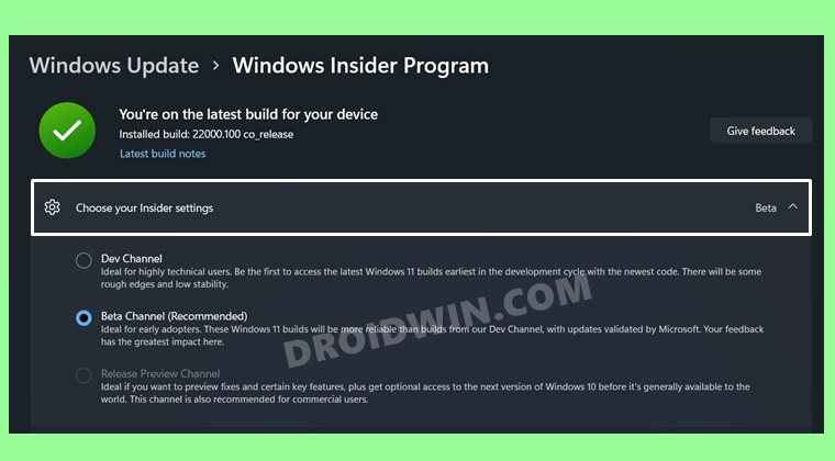 Fix Cannot Select Beta Channel in Windows 11 Update Insider Settings