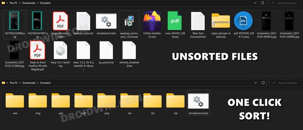 automatically create folder and sort files in windows