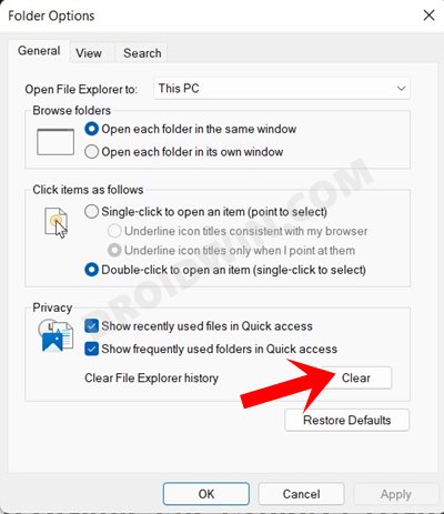 delete file explorer search history windows 11