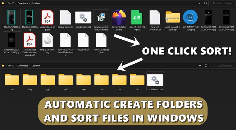 how to automatically create folder and sort files in windows