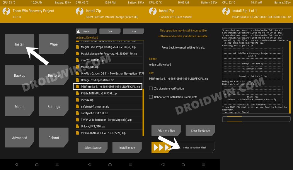 install pitchblack recovery using twrp