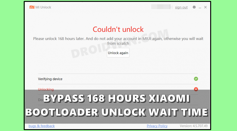 xiaomi bootloader unlock 168 hours waiting time
