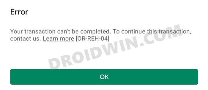 Fix Play Store Payment Error OR-REH-04