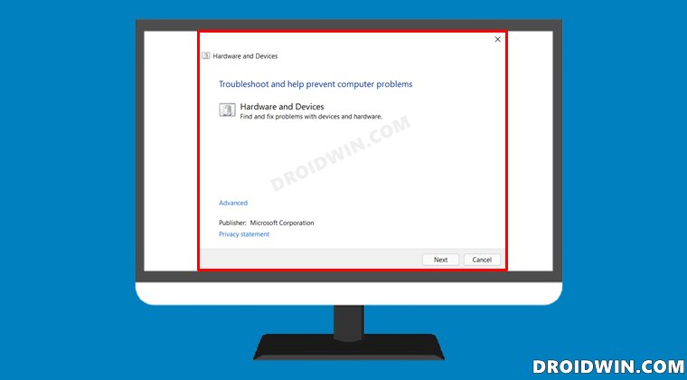 Hardware and Devices Troubleshooter Windows 11