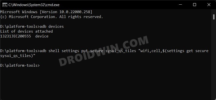adb command to add wifi toggle in android 12