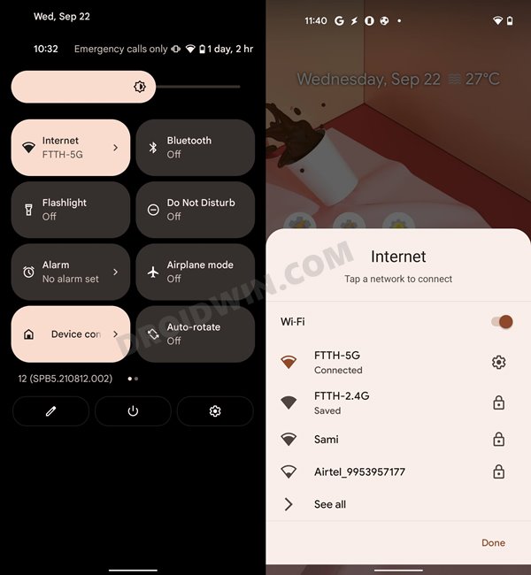 wifi quick setting toggle android 12