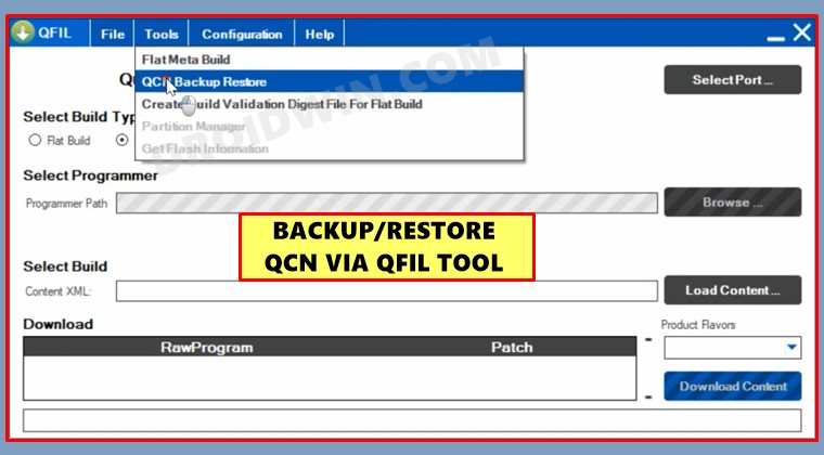 how to backup restore qualcomm qcn via qfil tool