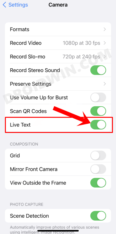how to enable live text ios 15