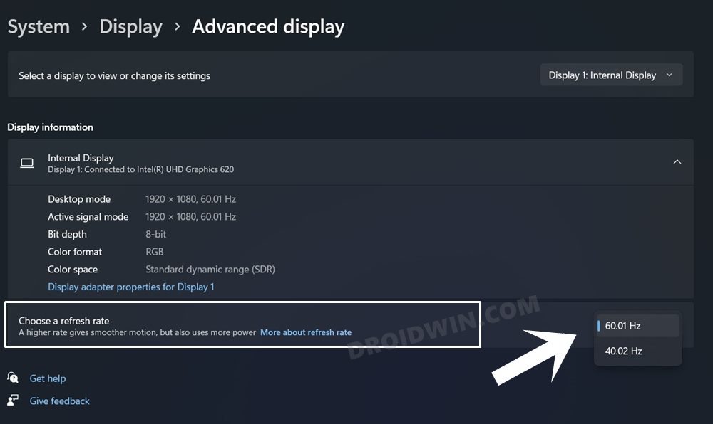 how to change refresh rate in windows 11