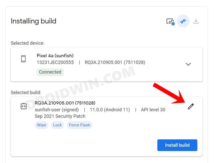Downgrade Pixel from Android 12 to Android 11 using Android Flash Tool