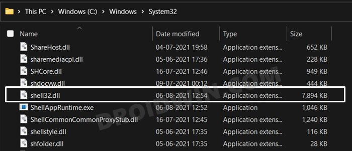 shell32.dll file location in windows 11