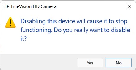 Fix camera Not Working in Windows 11 disable camera warning