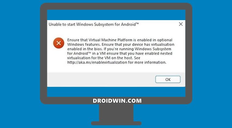 Unable to start Windows Subsystem for Android