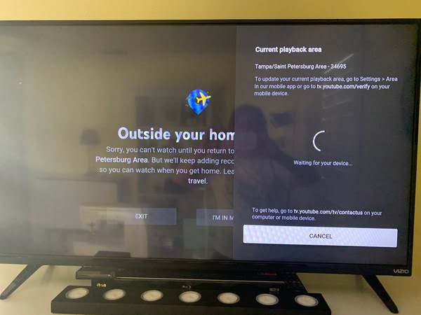 YouTube TV Outside Your Home Area Error