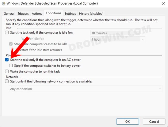 antimalware service executable start task when on ac power