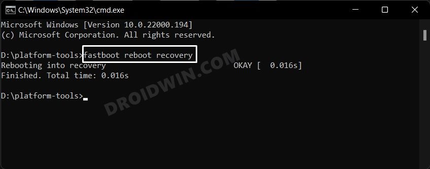 fastboot reboot recovery