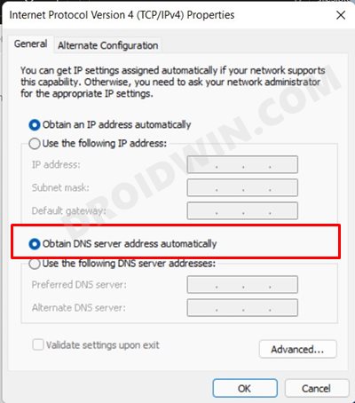 how to switch to default dns server address windows 11
