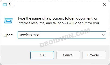 open services menu via run in windows 11