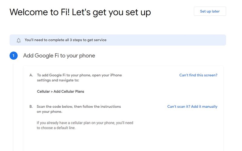 set up google fi on iphone 13