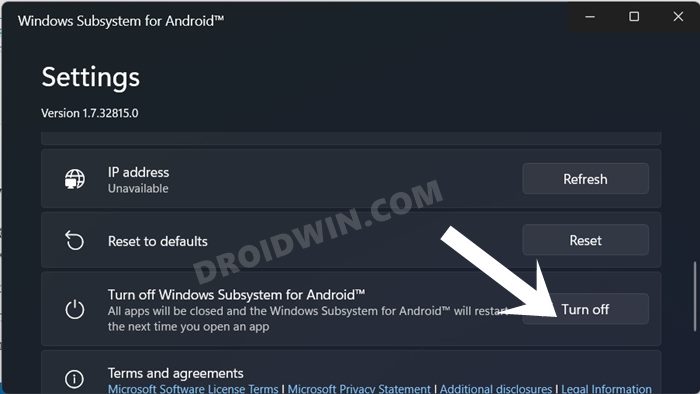 IP Address Unavailable in Windows Subsystem for Android