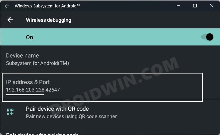 IP Address Unavailable in Windows Subsystem for Android