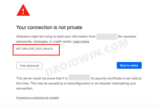 your connection is not private error in chrome