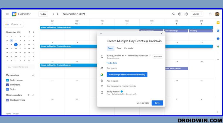 Drag to create multiple day events in Google Calendar not working