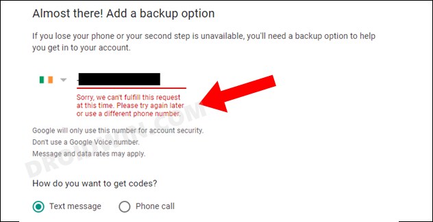Cannot Set up Google 2 Step Verification using Phone Number