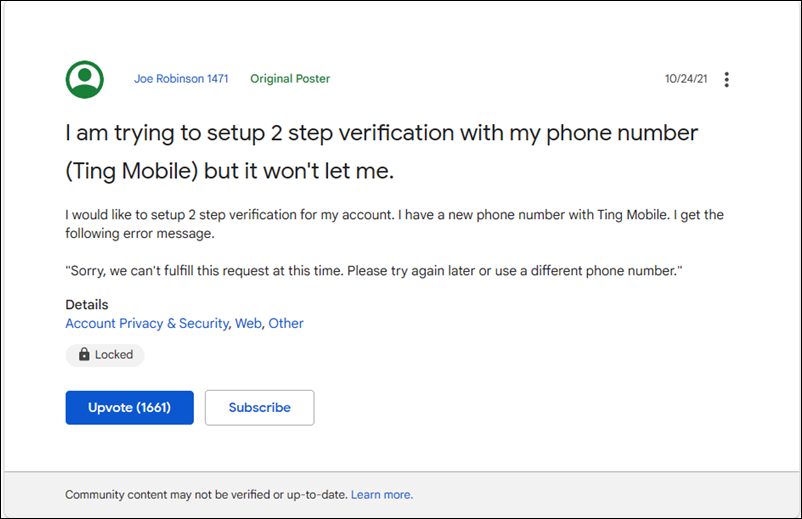Cannot Set up Google 2 Step Verification using Phone Number