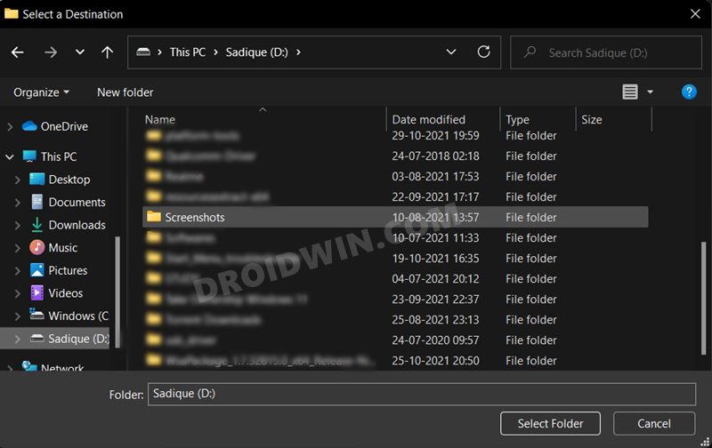 change default screenshot directory windows 11