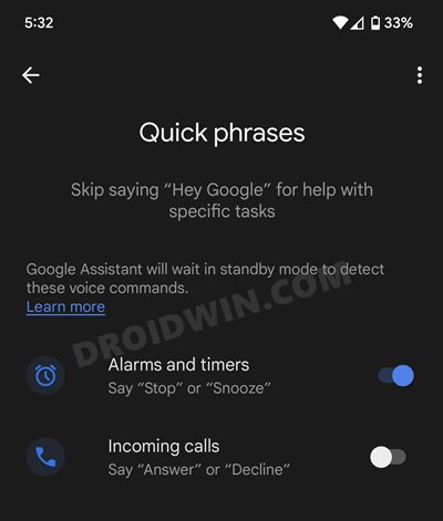 fix google assistant quick phrase not available in pixel 6