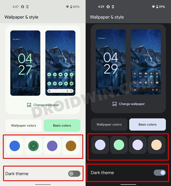how to change themes and icons in android 12