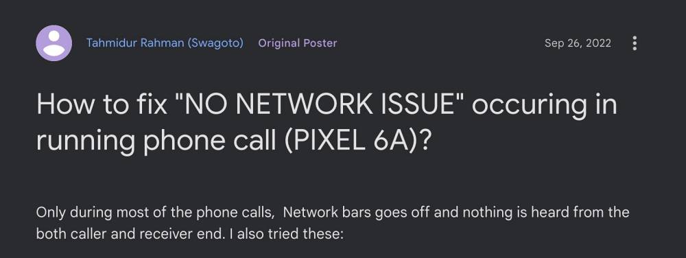 Pixel 6 Pro Mobile Network Connectivity Issue