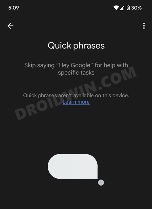 pixel 6 google assistant quick phrases aren't available on this device