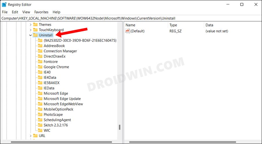Uninstall Apps via Registry Editor in Windows 11