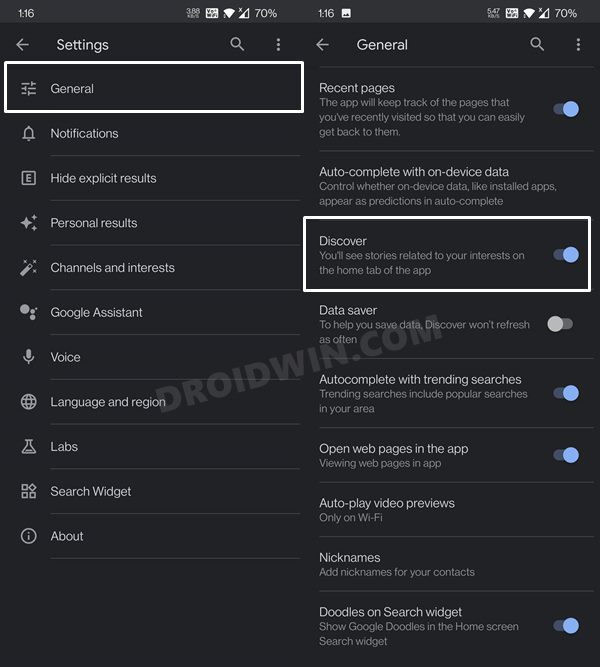 Disable Google Discover News Feed in OnePlus 9 Pro Android 12