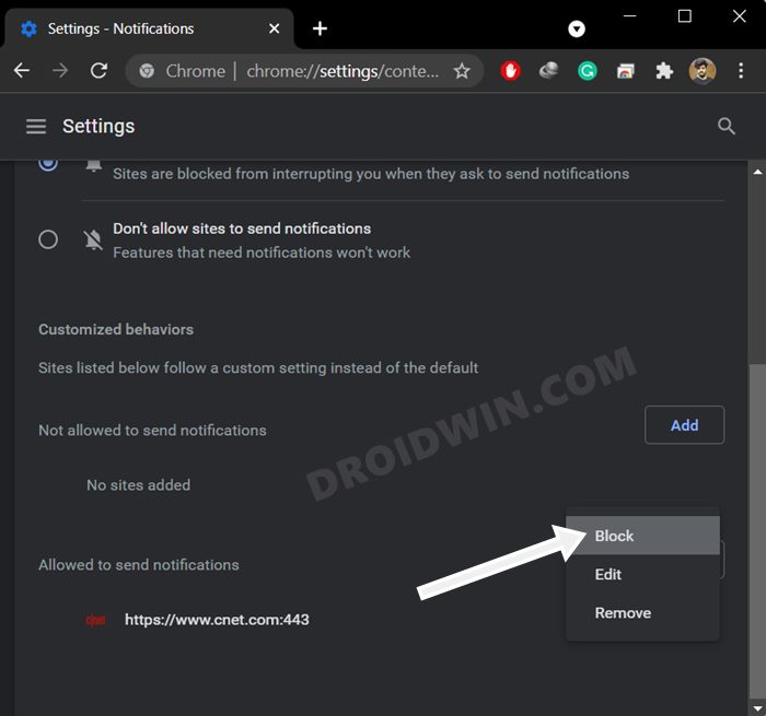 turn off notifications in chrome windows 11