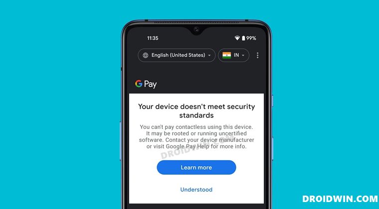 Google Pay rooted or running uncertified software on Android 12L