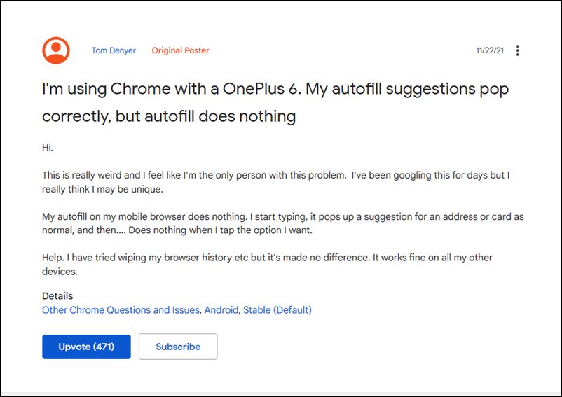 fix Chrome AutoFill Suggestions not working