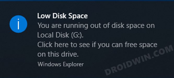 Disable Low Disk Space Warning in Windows 11