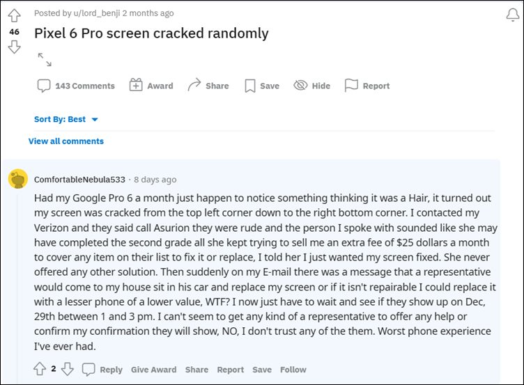 pixel 6 pro screen cracking randomly
