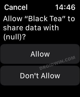 Allow to share data with (null)