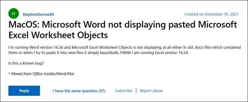 Excel Worksheet Objects Not Appearing in MS Word