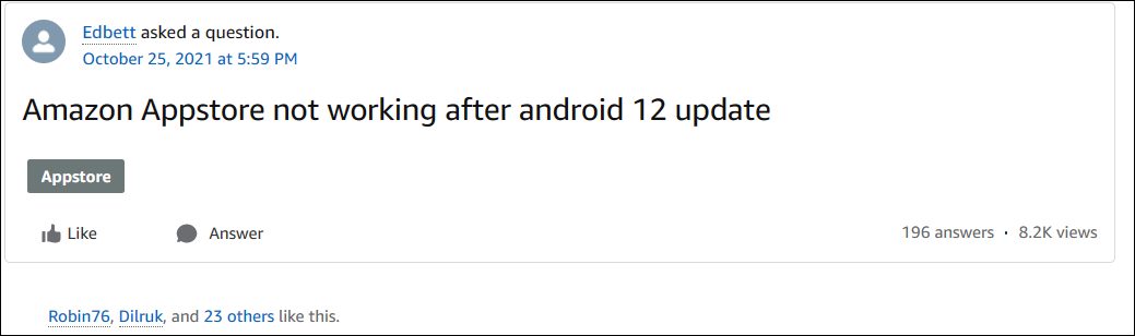Fix Amazon App Store not working in Android 12
