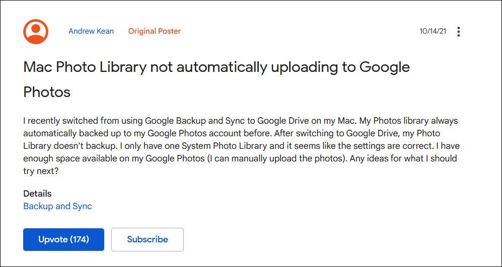 Google Photos unable to automatically sync photos on Mac due to Drive